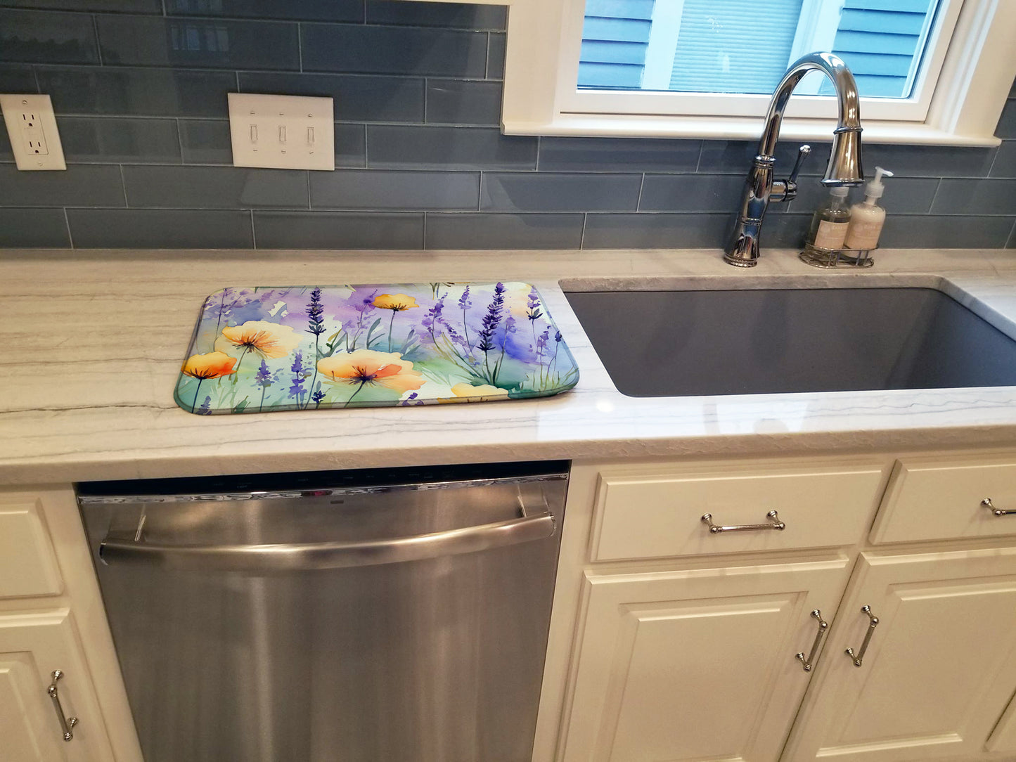 Lavender in Watercolor Dish Drying Mat