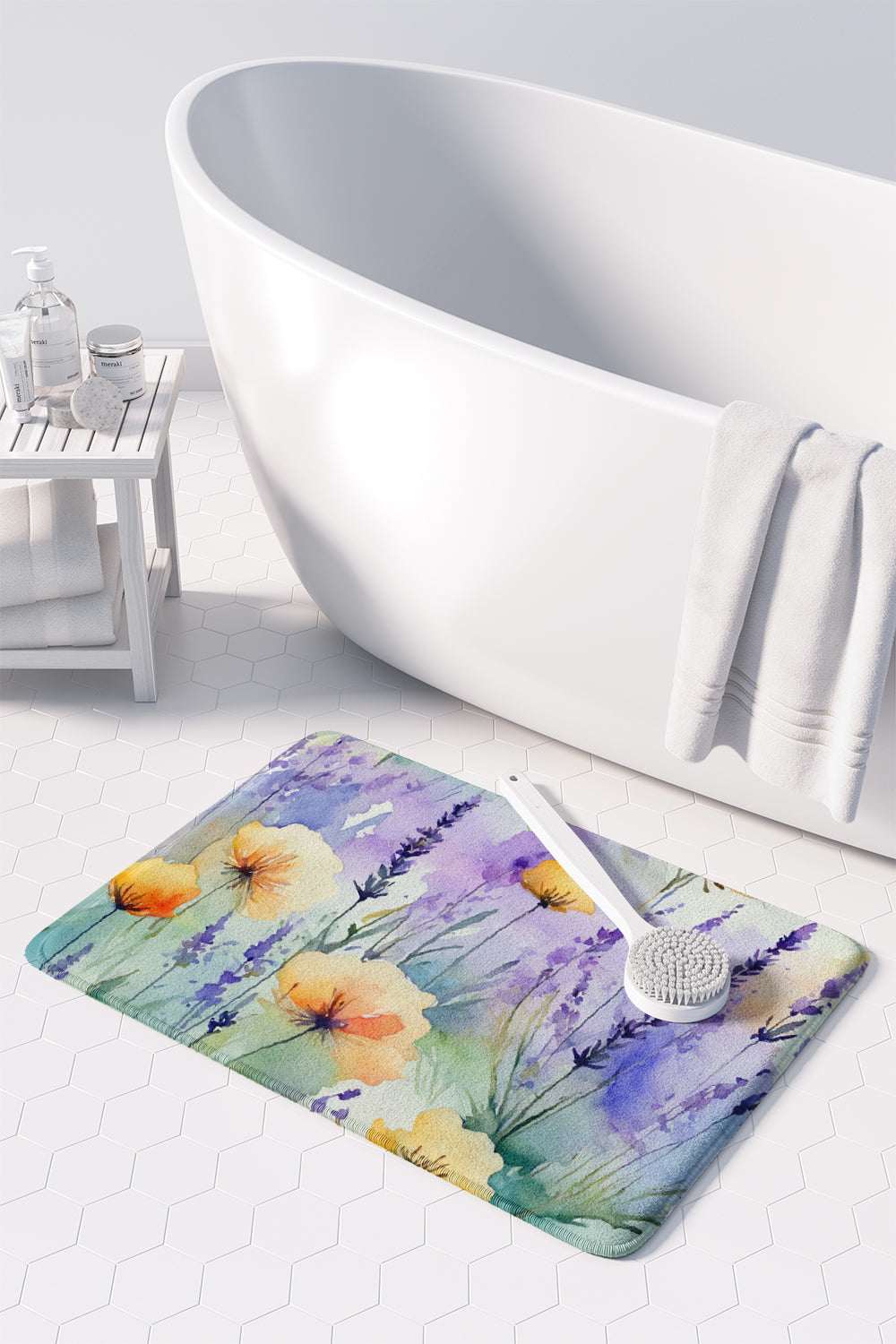 Lavender in Watercolor Memory Foam Kitchen Mat