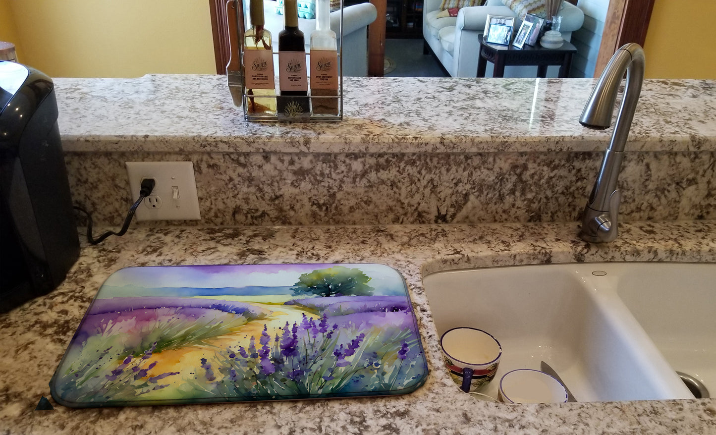 Lavender in Watercolor Dish Drying Mat