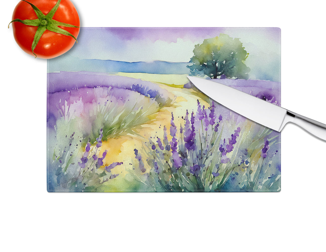 Lavender in Watercolor Glass Cutting Board