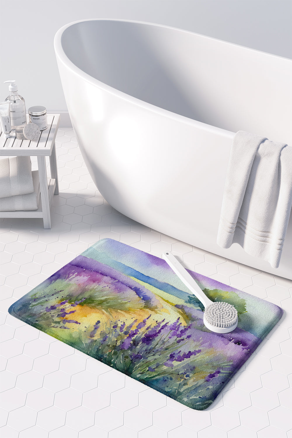 Lavender in Watercolor Memory Foam Kitchen Mat