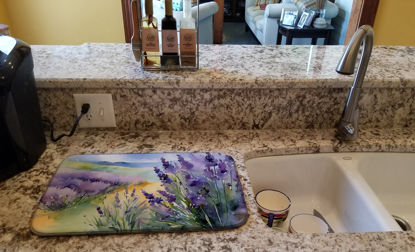 Lavender in Watercolor Dish Drying Mat