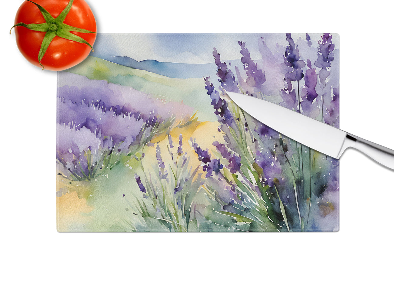 Lavender in Watercolor Glass Cutting Board