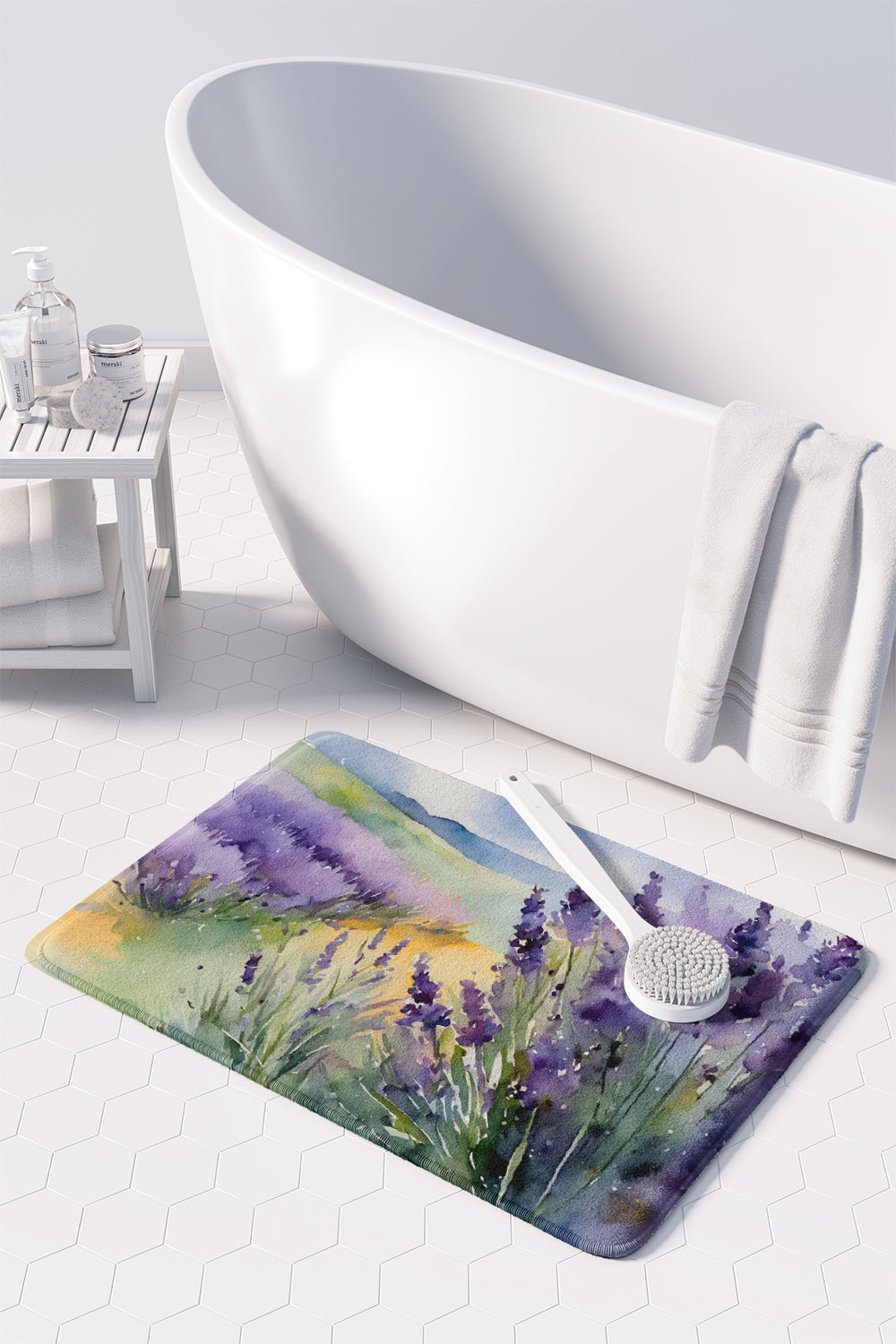 Lavender in Watercolor Memory Foam Kitchen Mat