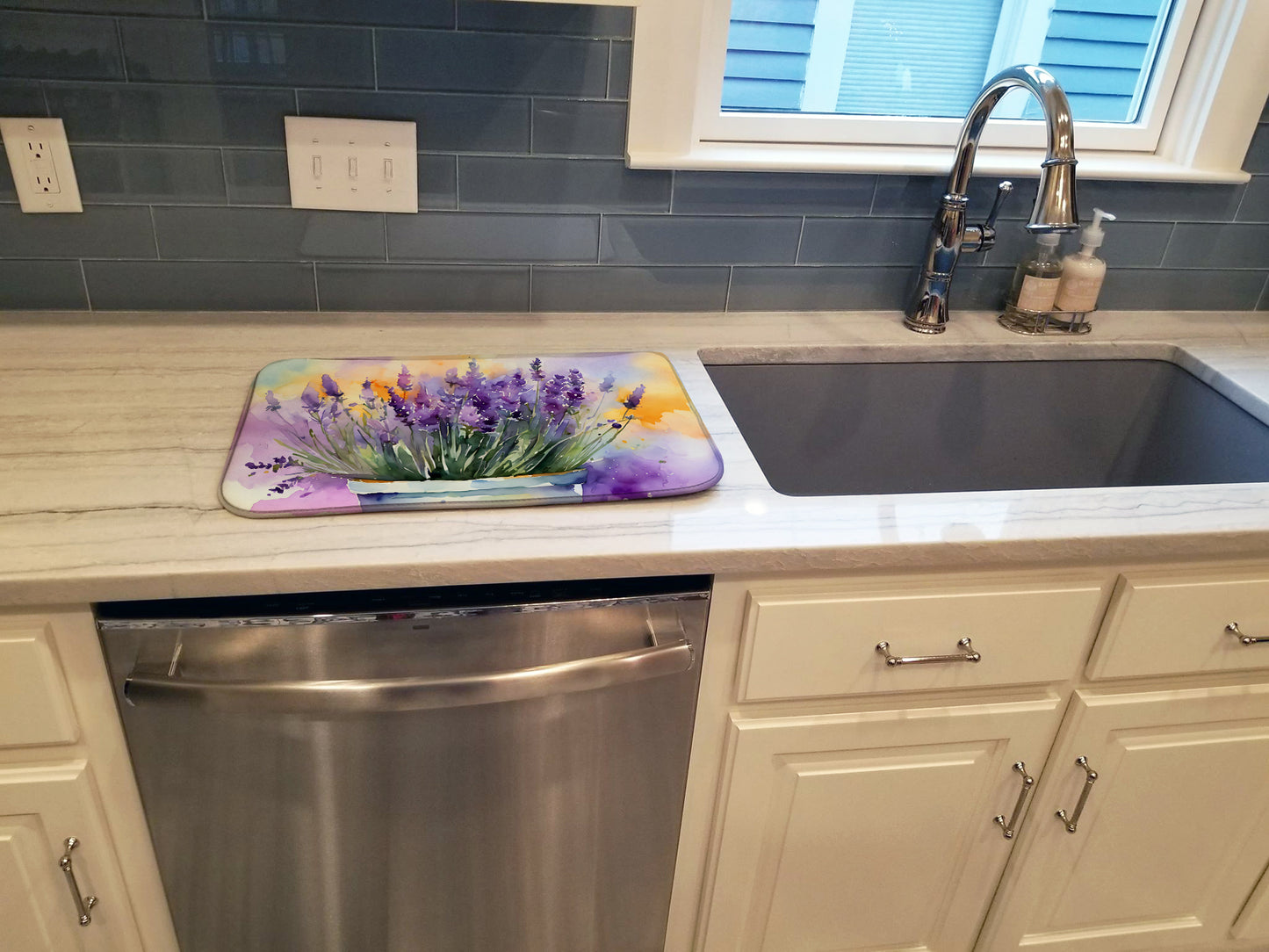 Lavender in Watercolor Dish Drying Mat