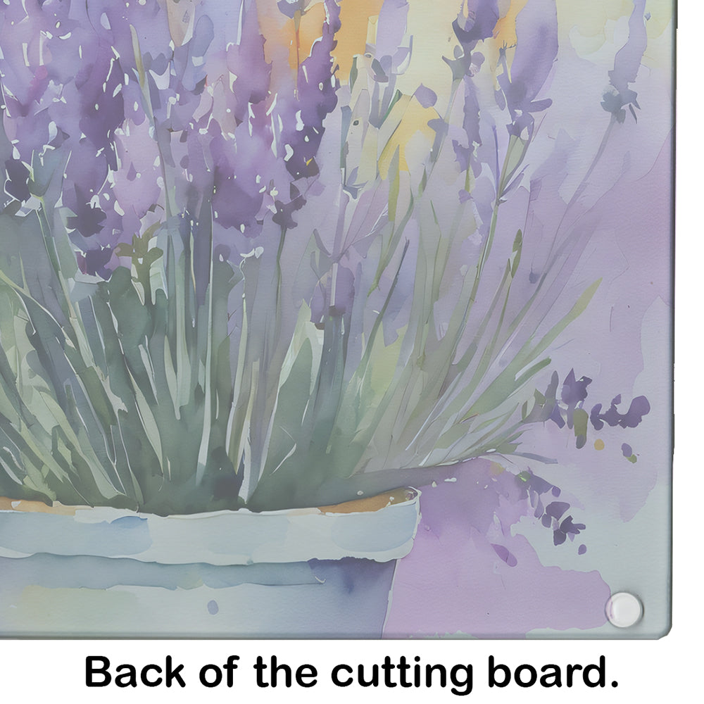 Lavender in Watercolor Glass Cutting Board