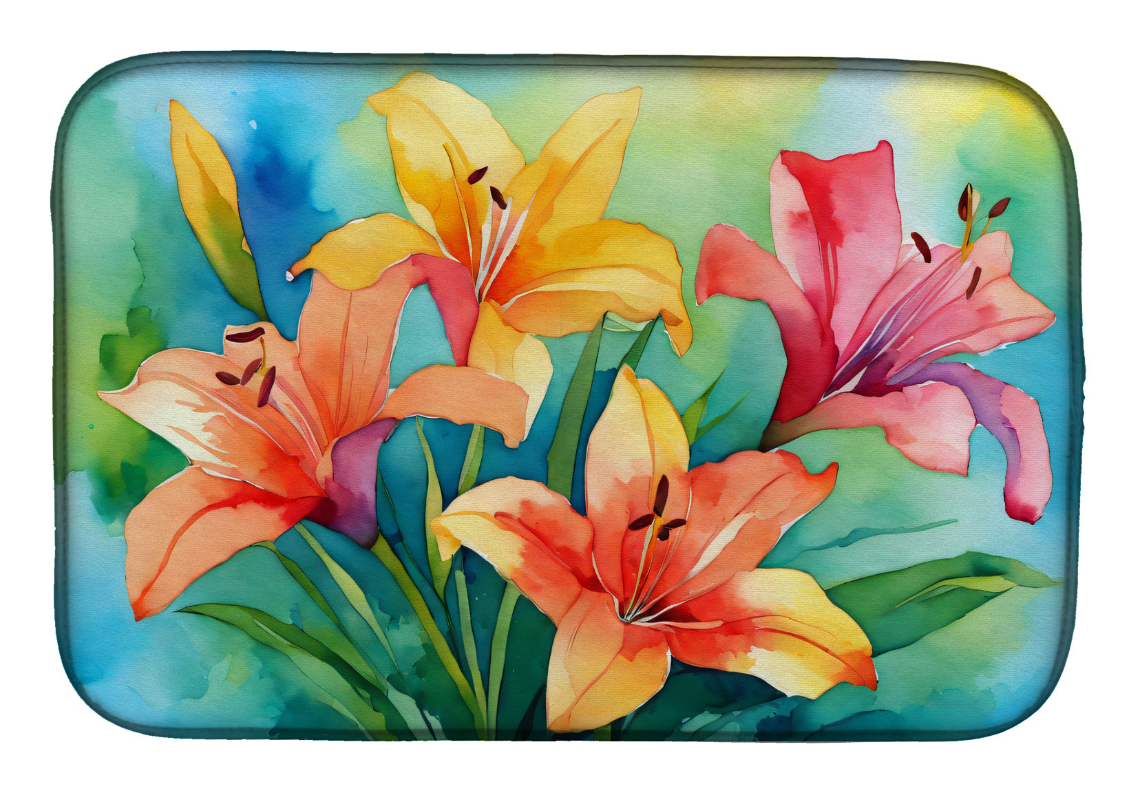 Buy this Lilies in Watercolor Dish Drying Mat