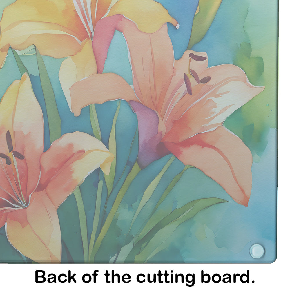 Lilies in Watercolor Glass Cutting Board