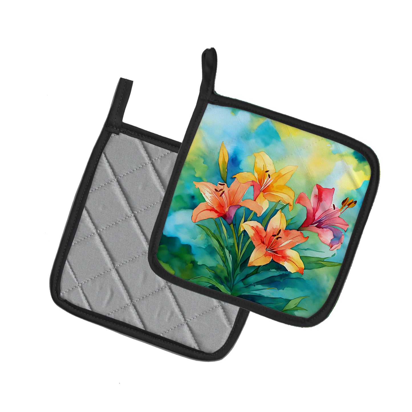 Lilies in Watercolor Pair of Pot Holders