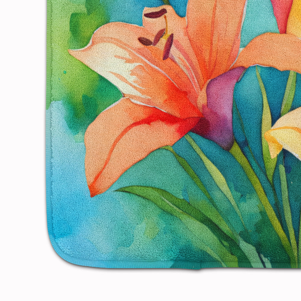 Lilies in Watercolor Memory Foam Kitchen Mat