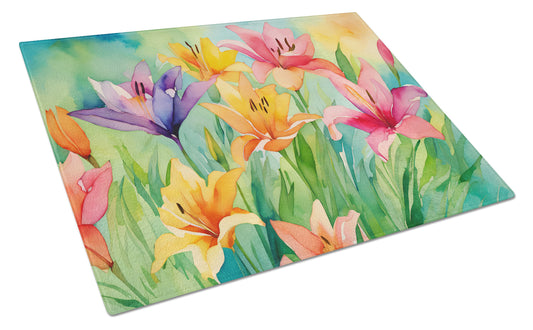 Buy this Lilies in Watercolor Glass Cutting Board