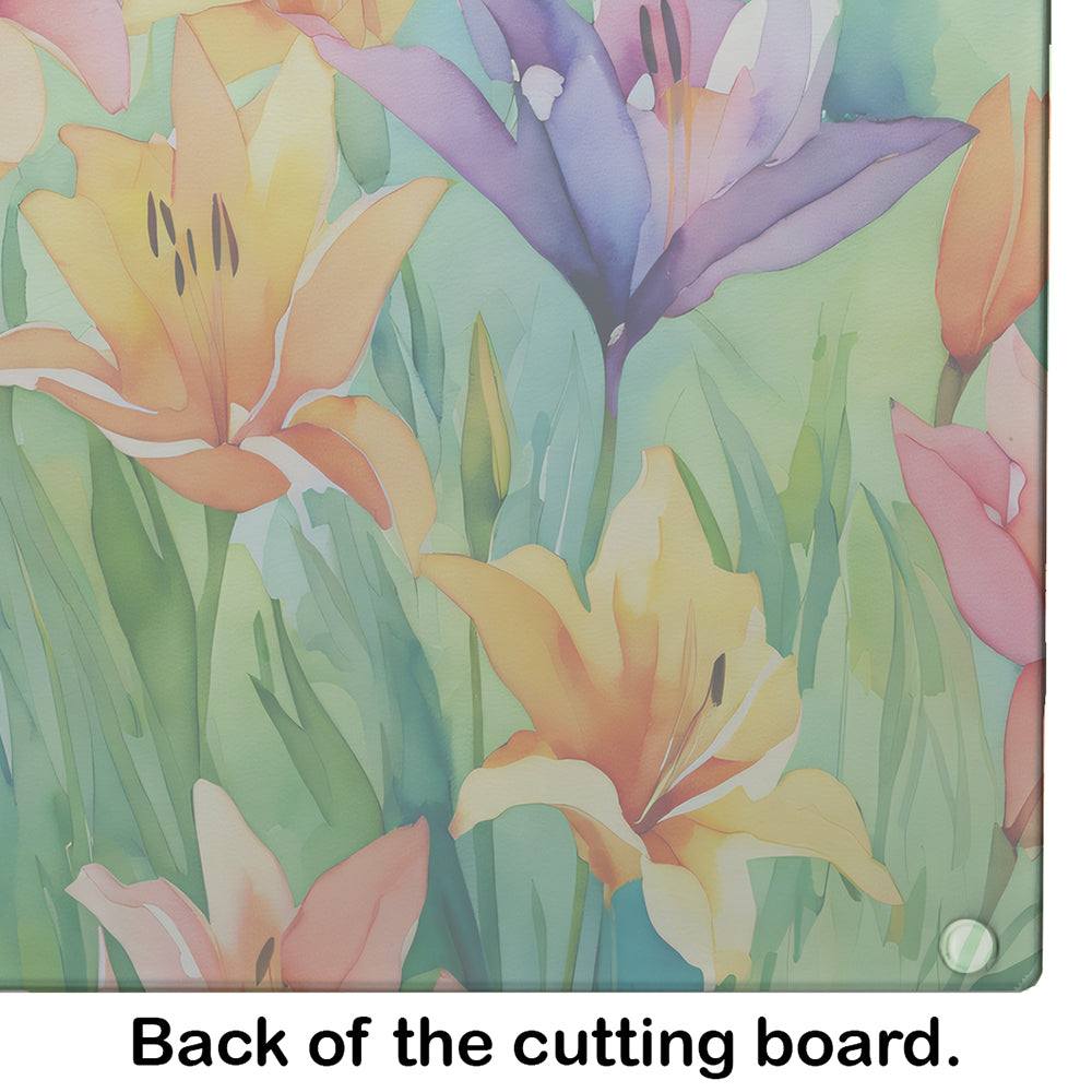 Lilies in Watercolor Glass Cutting Board