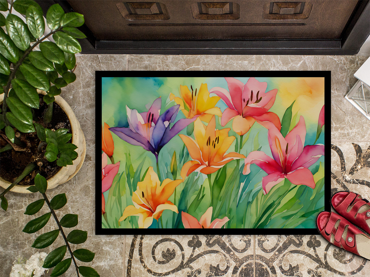 Lilies in Watercolor Doormat