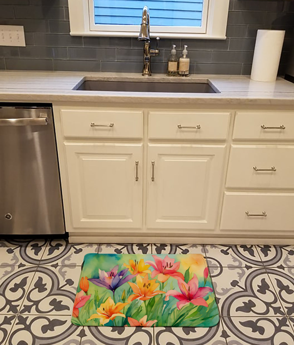 Lilies in Watercolor Memory Foam Kitchen Mat