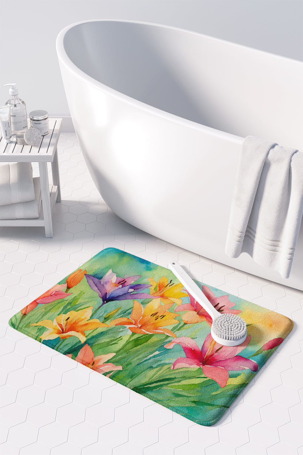 Lilies in Watercolor Memory Foam Kitchen Mat