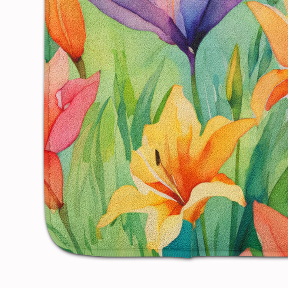 Lilies in Watercolor Memory Foam Kitchen Mat