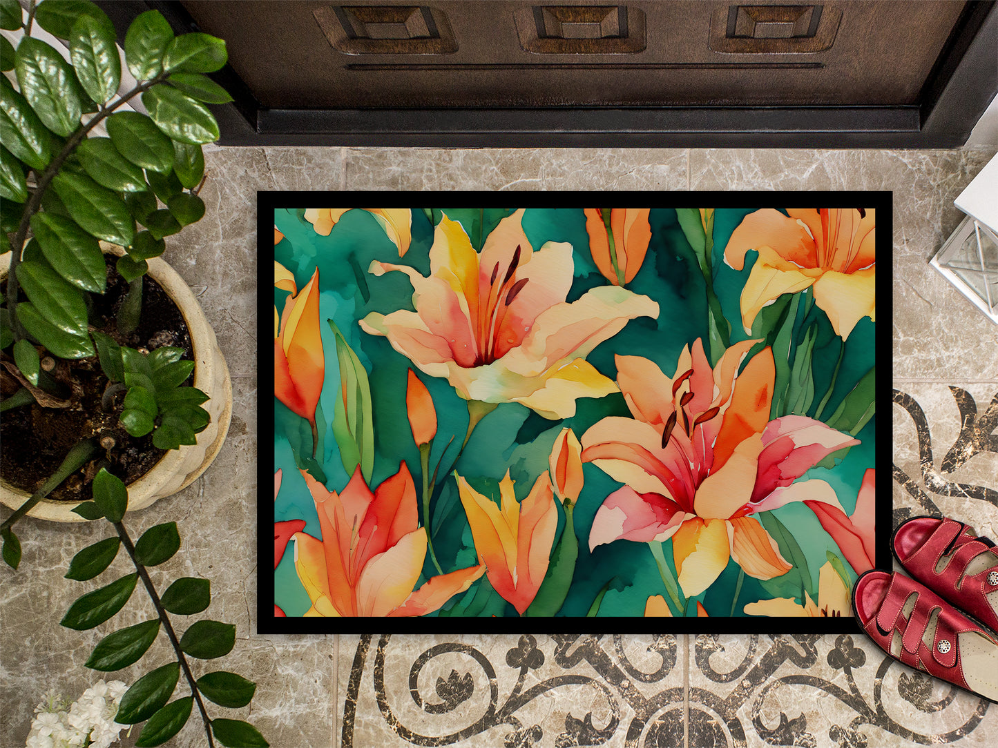 Lilies in Watercolor Doormat