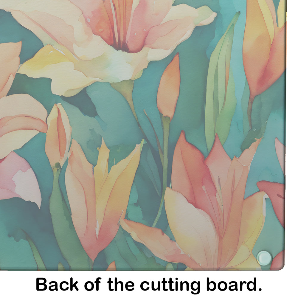 Lilies in Watercolor Glass Cutting Board