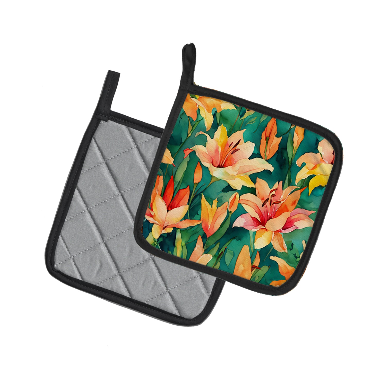 Lilies in Watercolor Pair of Pot Holders