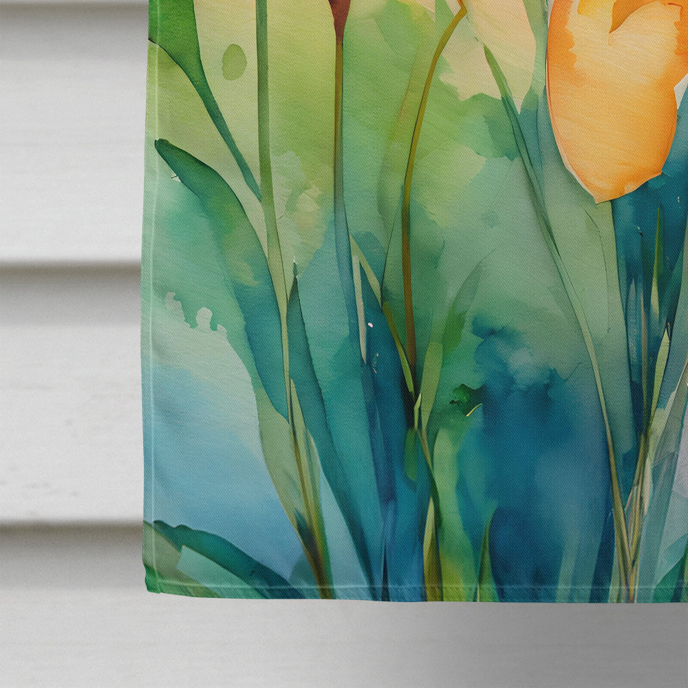Lilies in Watercolor House Flag