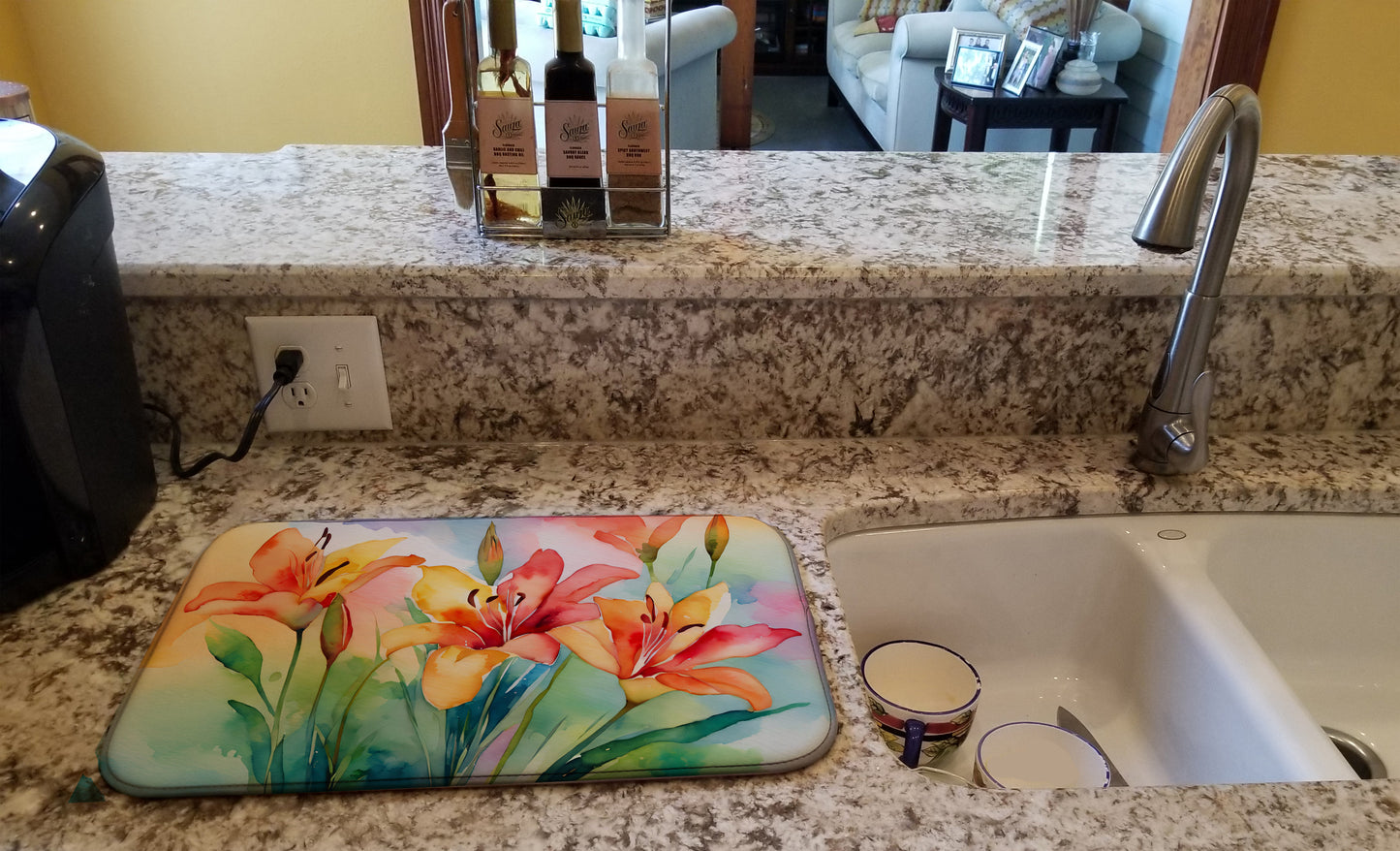 Lilies in Watercolor Dish Drying Mat