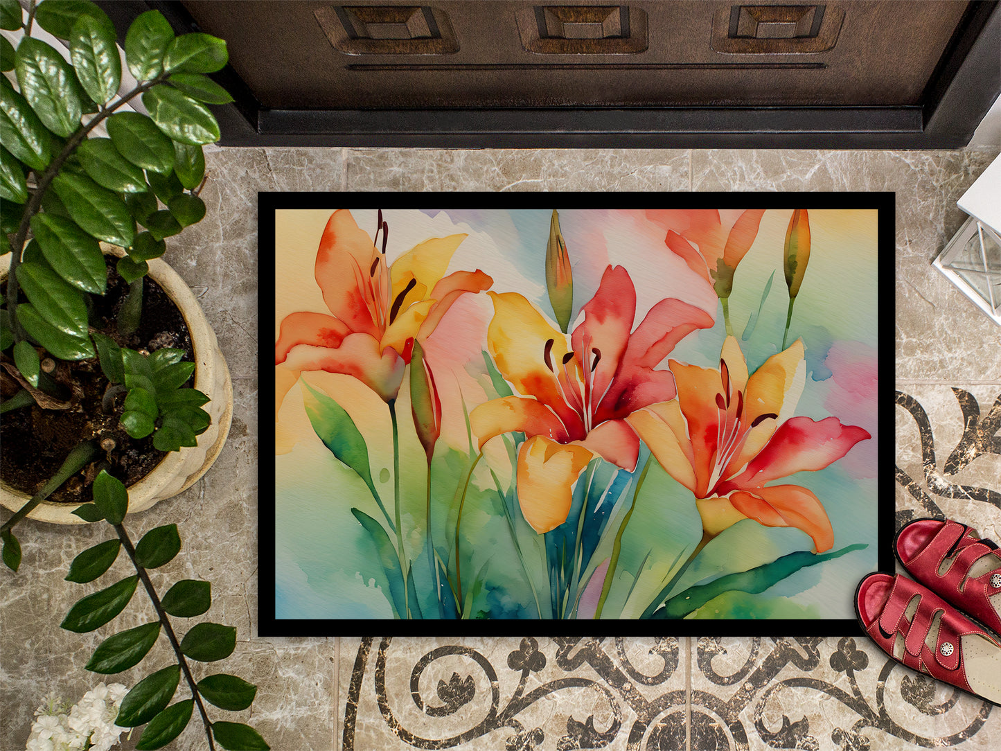 Lilies in Watercolor Doormat