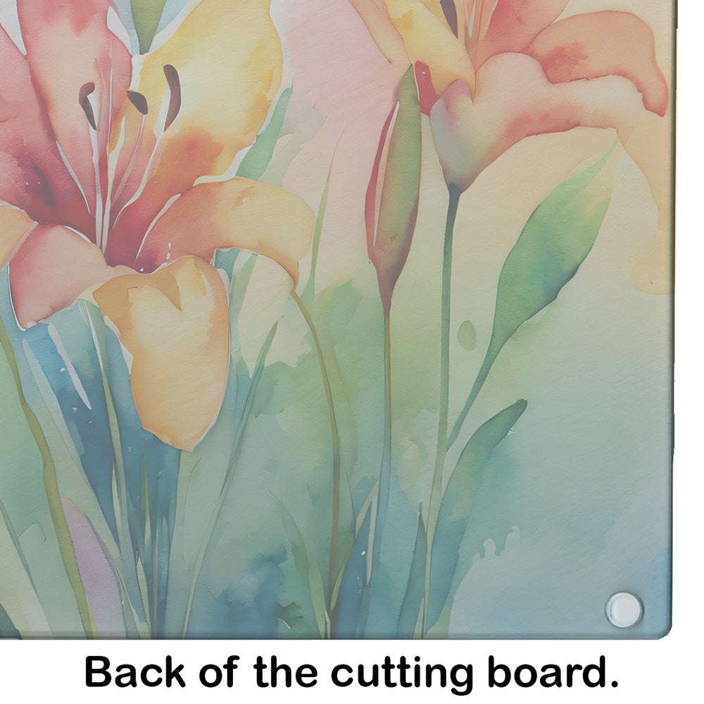 Lilies in Watercolor Glass Cutting Board