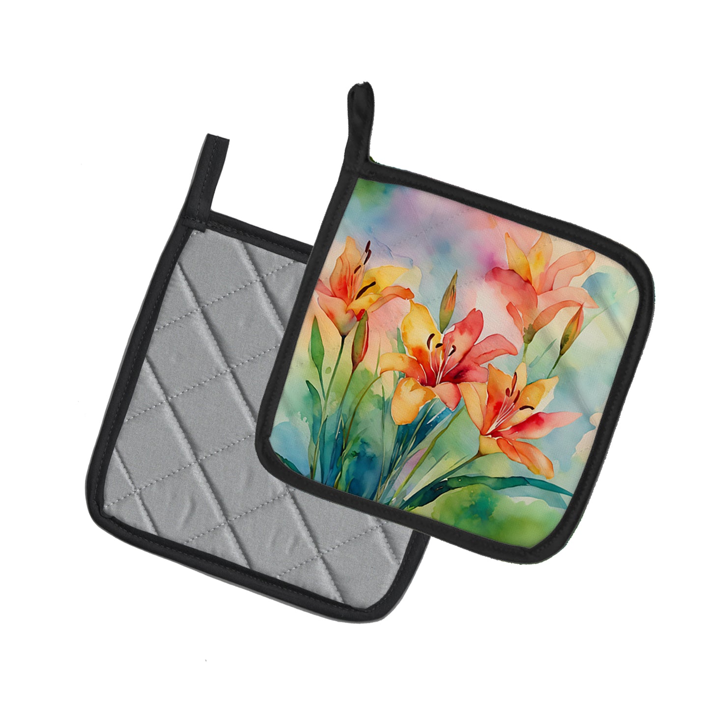 Lilies in Watercolor Pair of Pot Holders