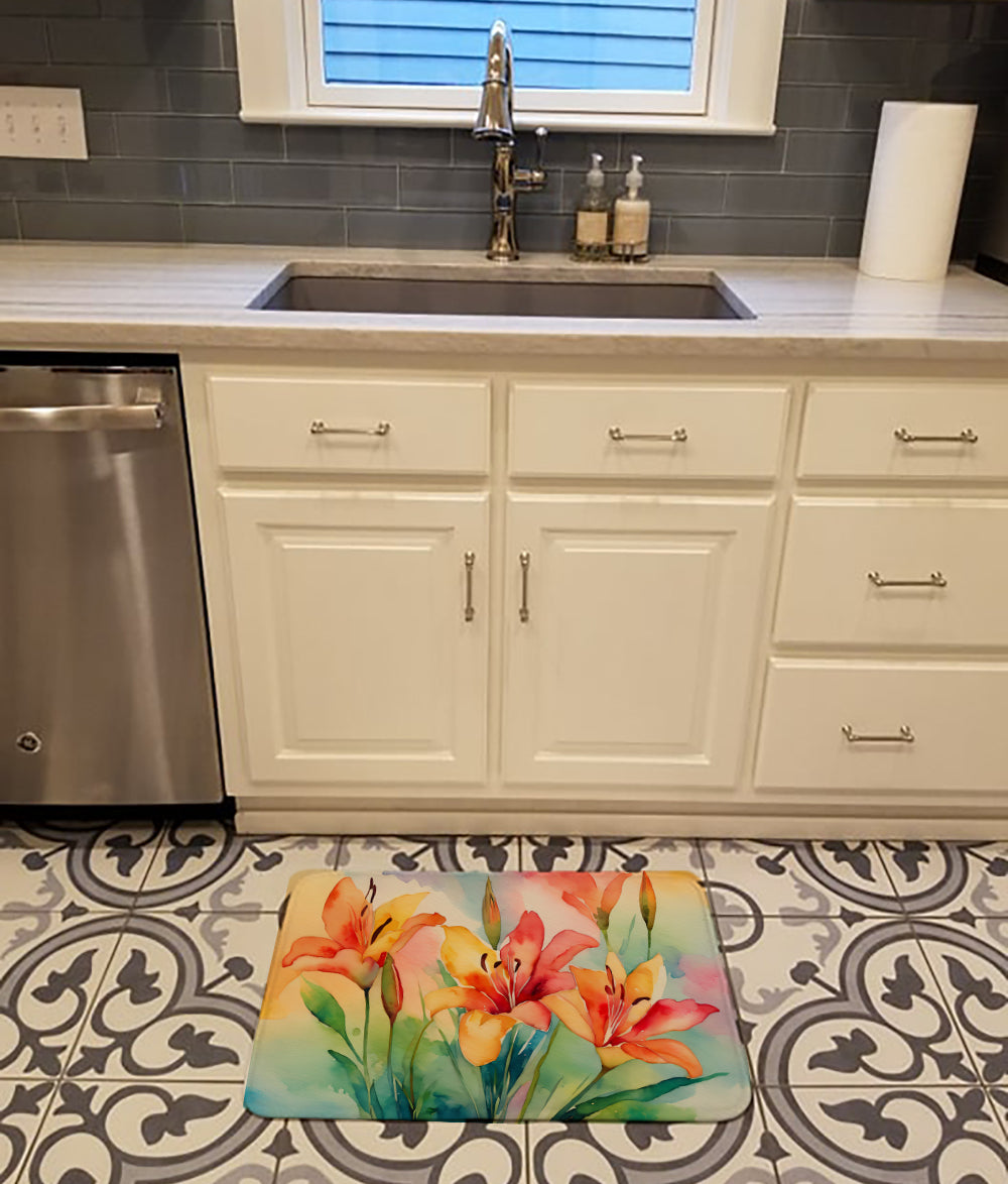 Lilies in Watercolor Memory Foam Kitchen Mat