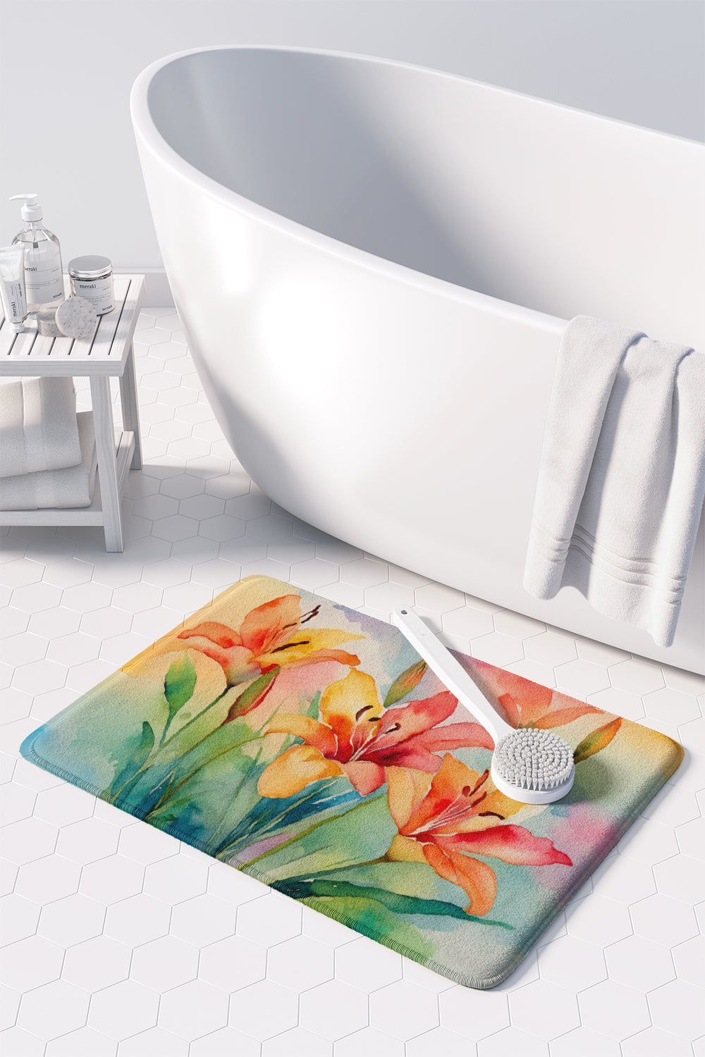 Lilies in Watercolor Memory Foam Kitchen Mat