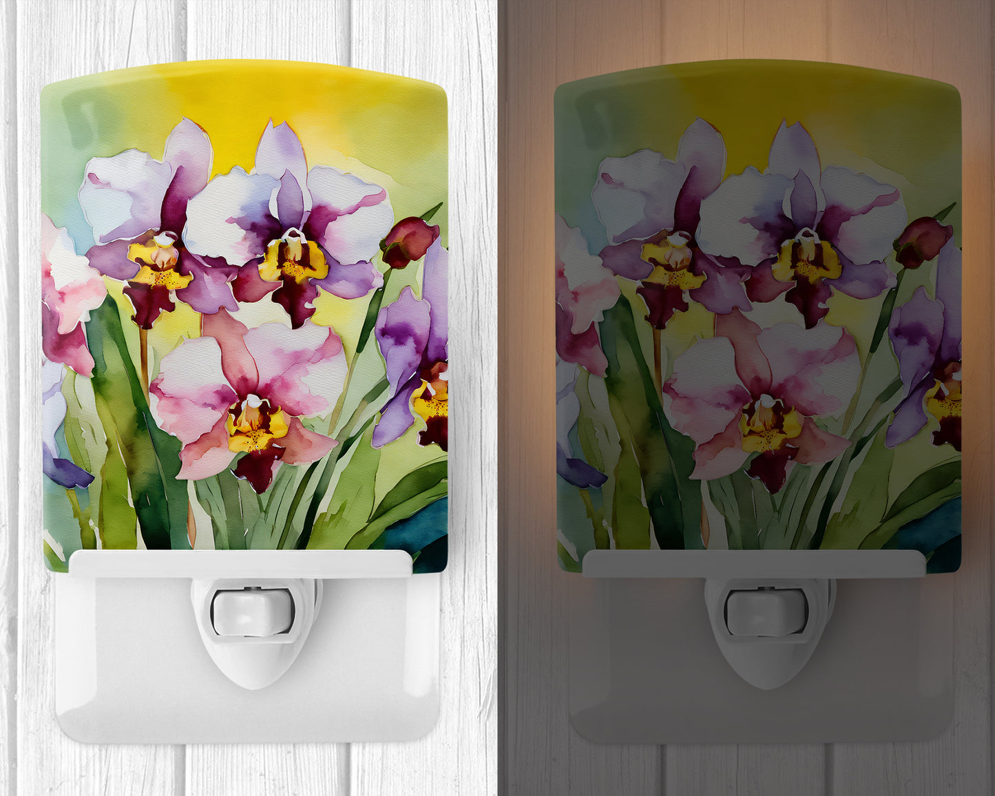 Orchids in Watercolor Ceramic Night Light