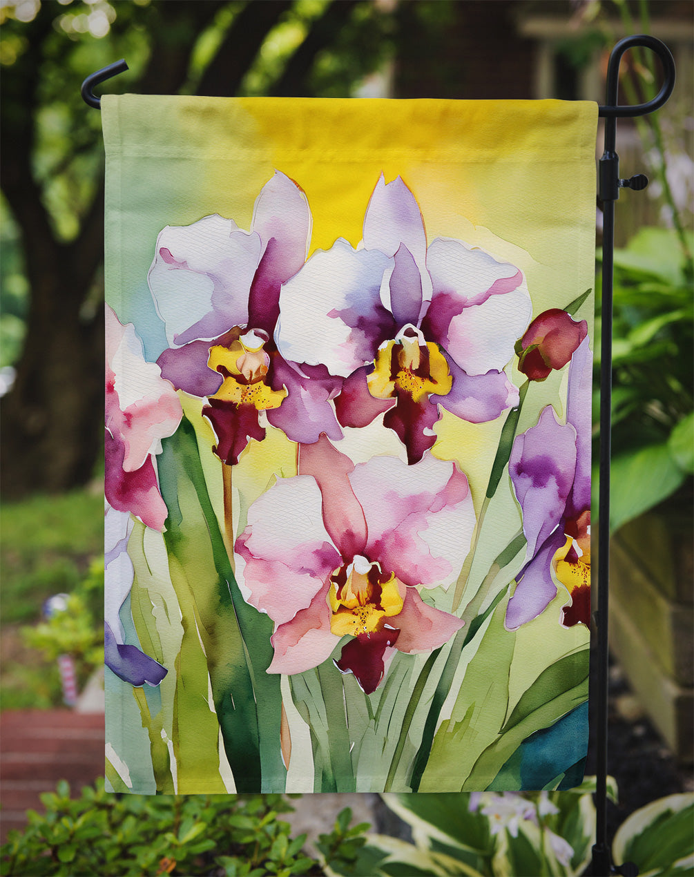 Orchids in Watercolor Garden Flag