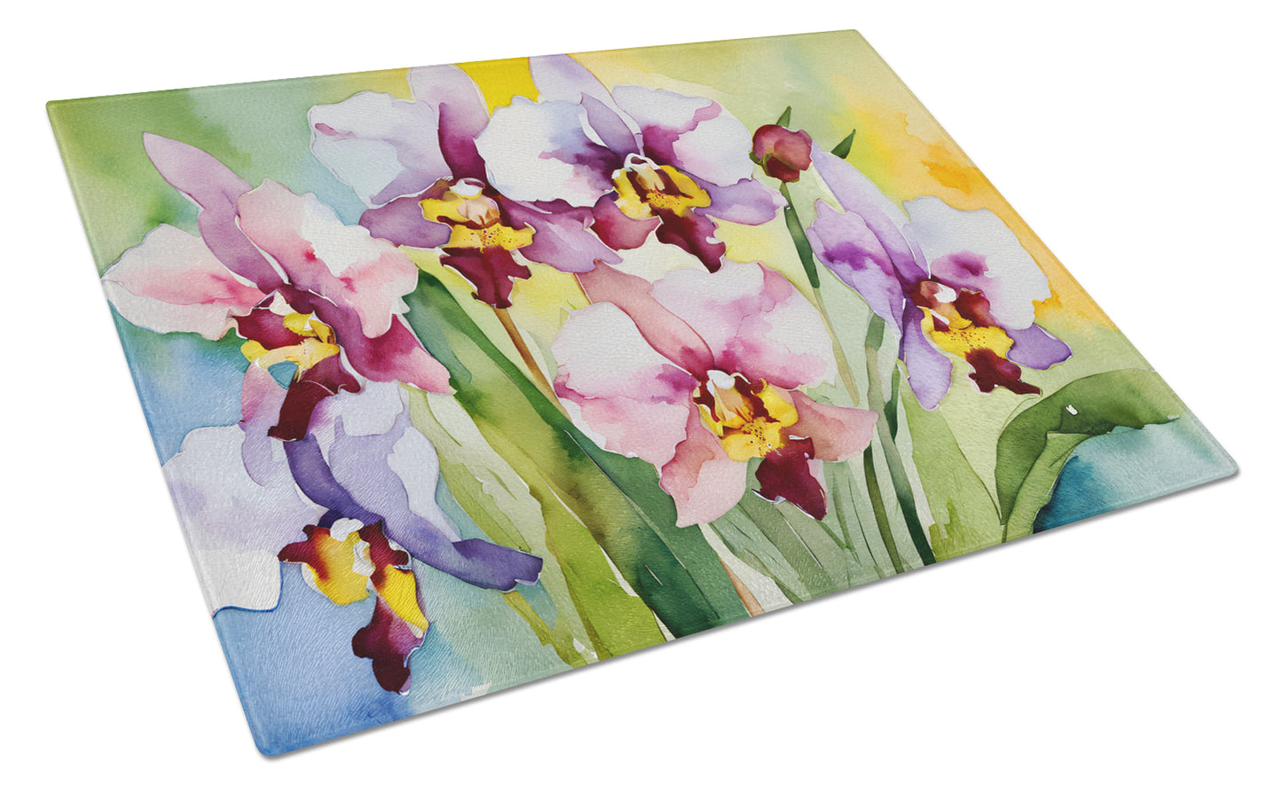 Buy this Orchids in Watercolor Glass Cutting Board