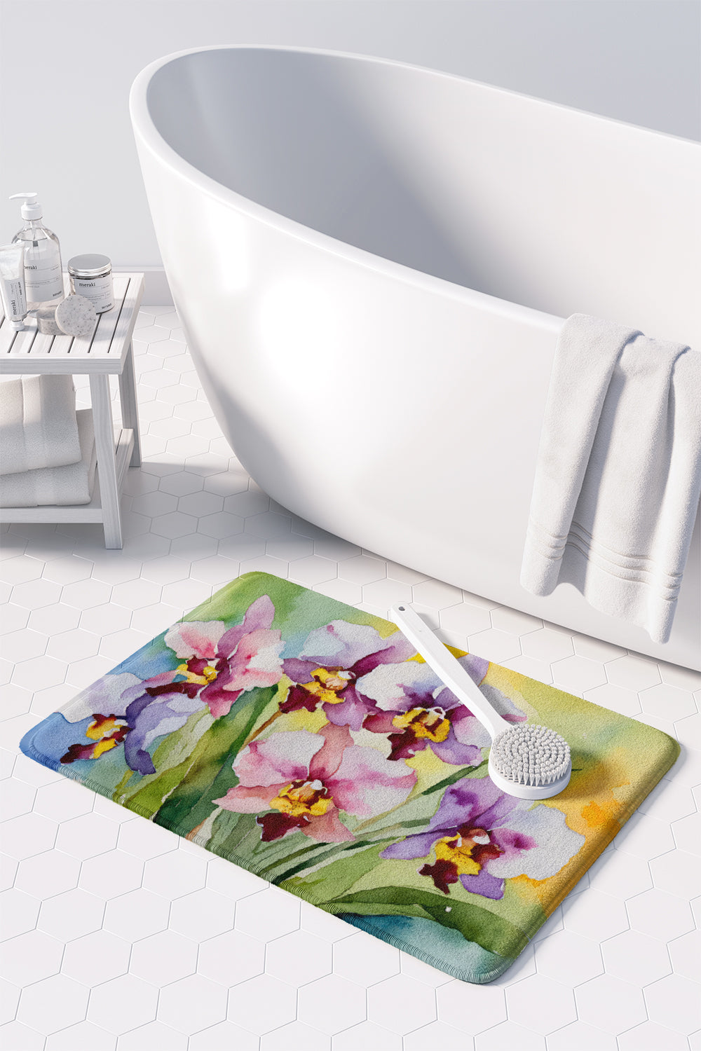 Orchids in Watercolor Memory Foam Kitchen Mat