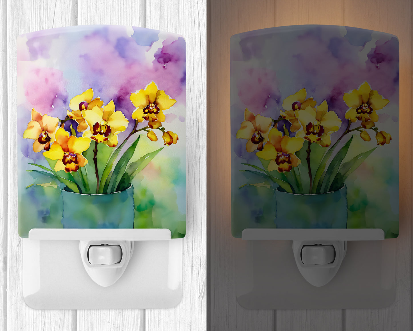 Orchids in Watercolor Ceramic Night Light