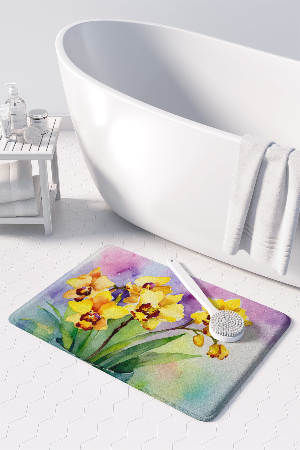 Orchids in Watercolor Memory Foam Kitchen Mat