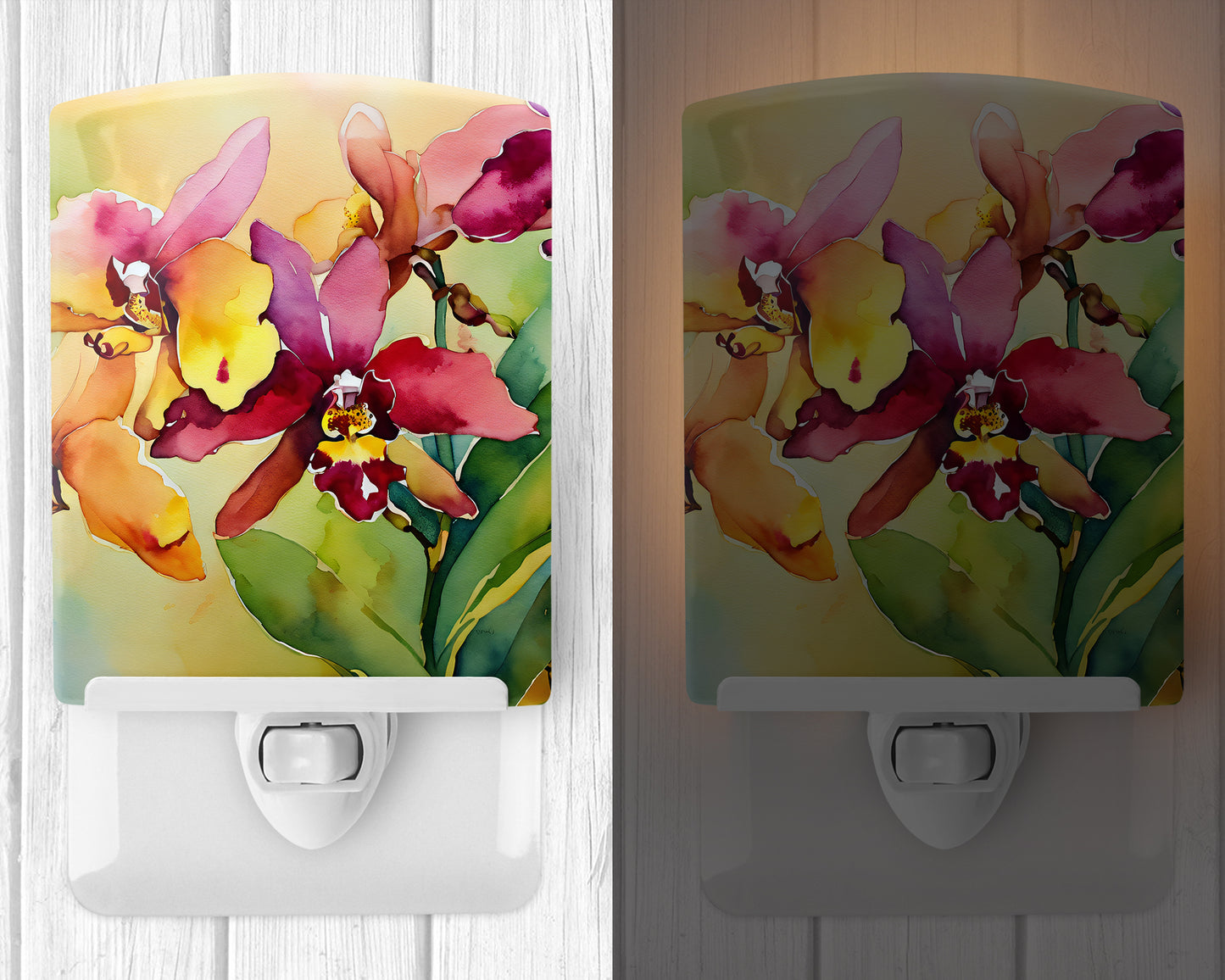 Orchids in Watercolor Ceramic Night Light
