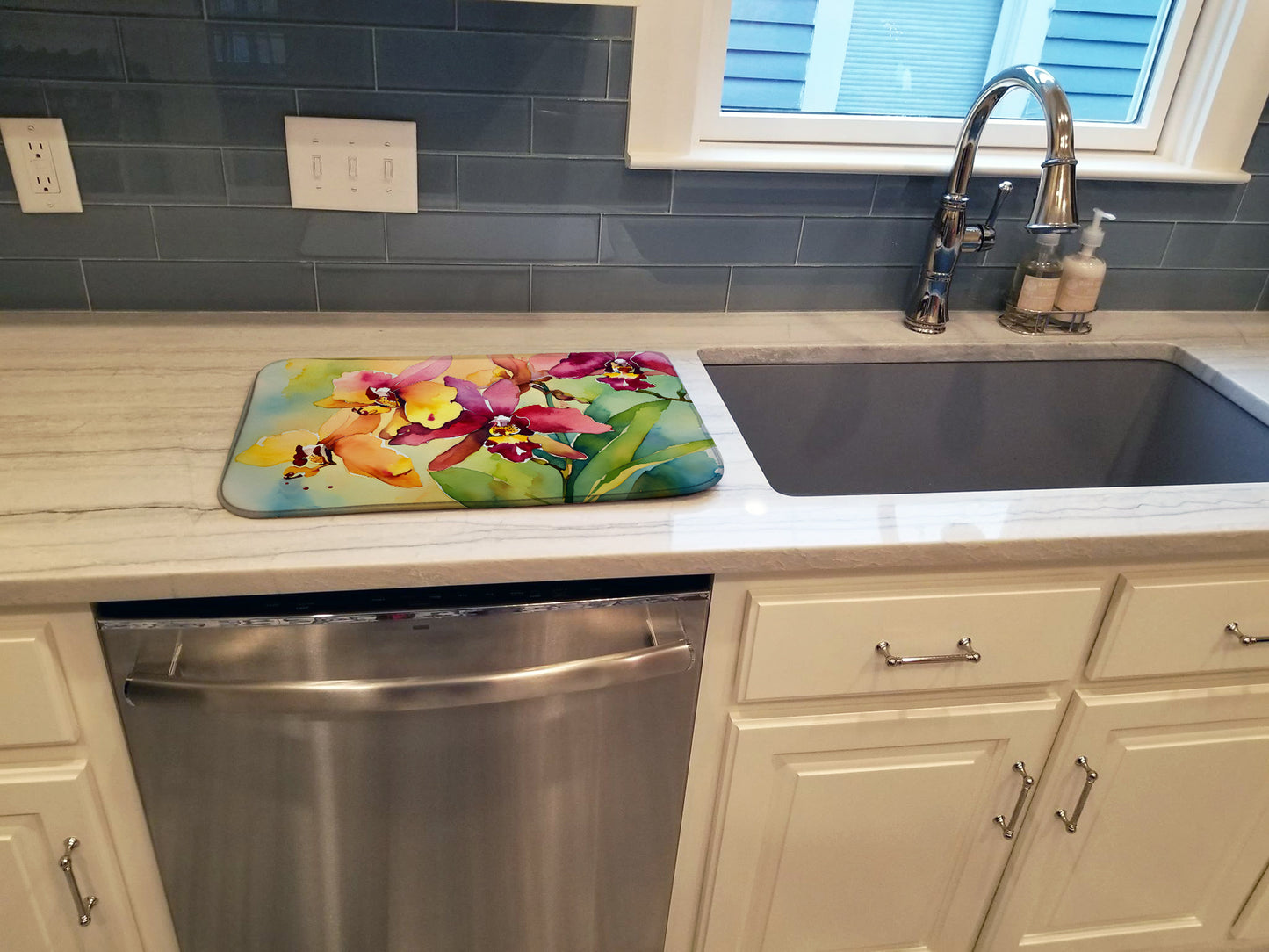 Orchids in Watercolor Dish Drying Mat