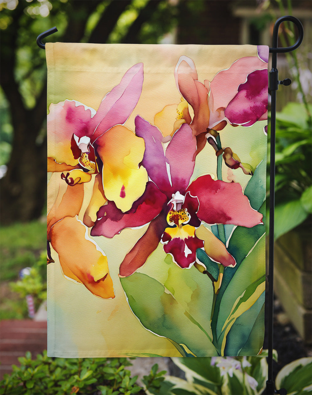 Orchids in Watercolor Garden Flag