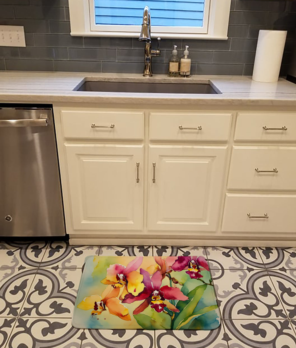 Orchids in Watercolor Memory Foam Kitchen Mat