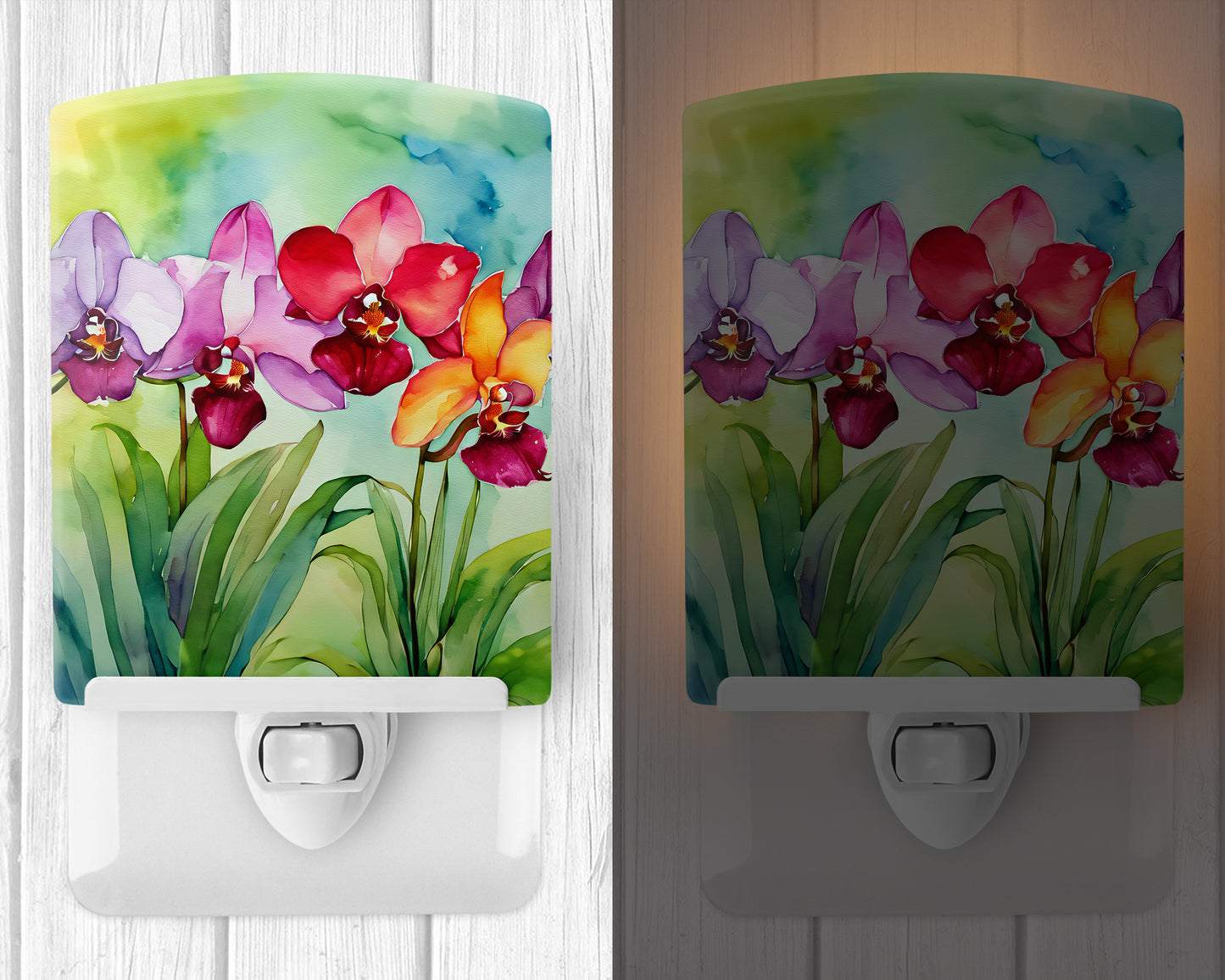 Orchids in Watercolor Ceramic Night Light
