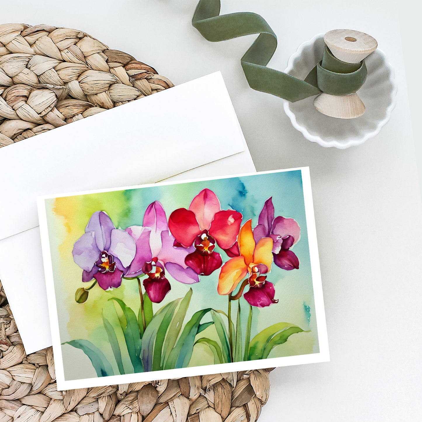 Orchids in Watercolor Greeting Cards Pack of 8