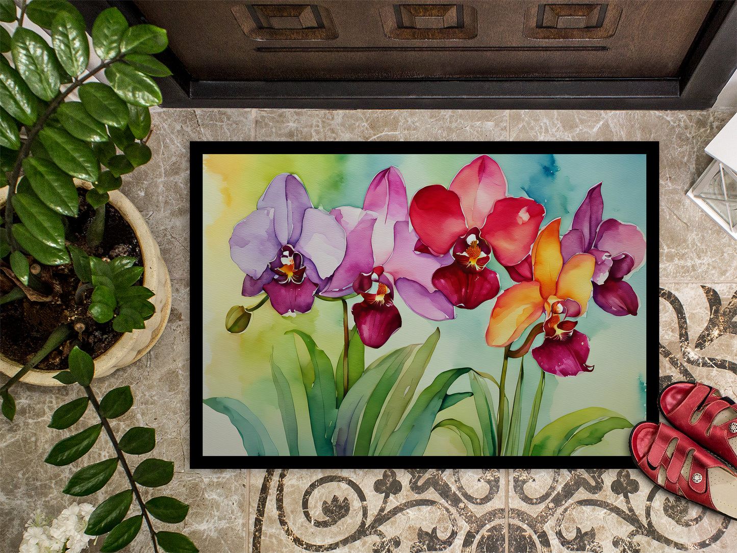 Orchids in Watercolor Doormat