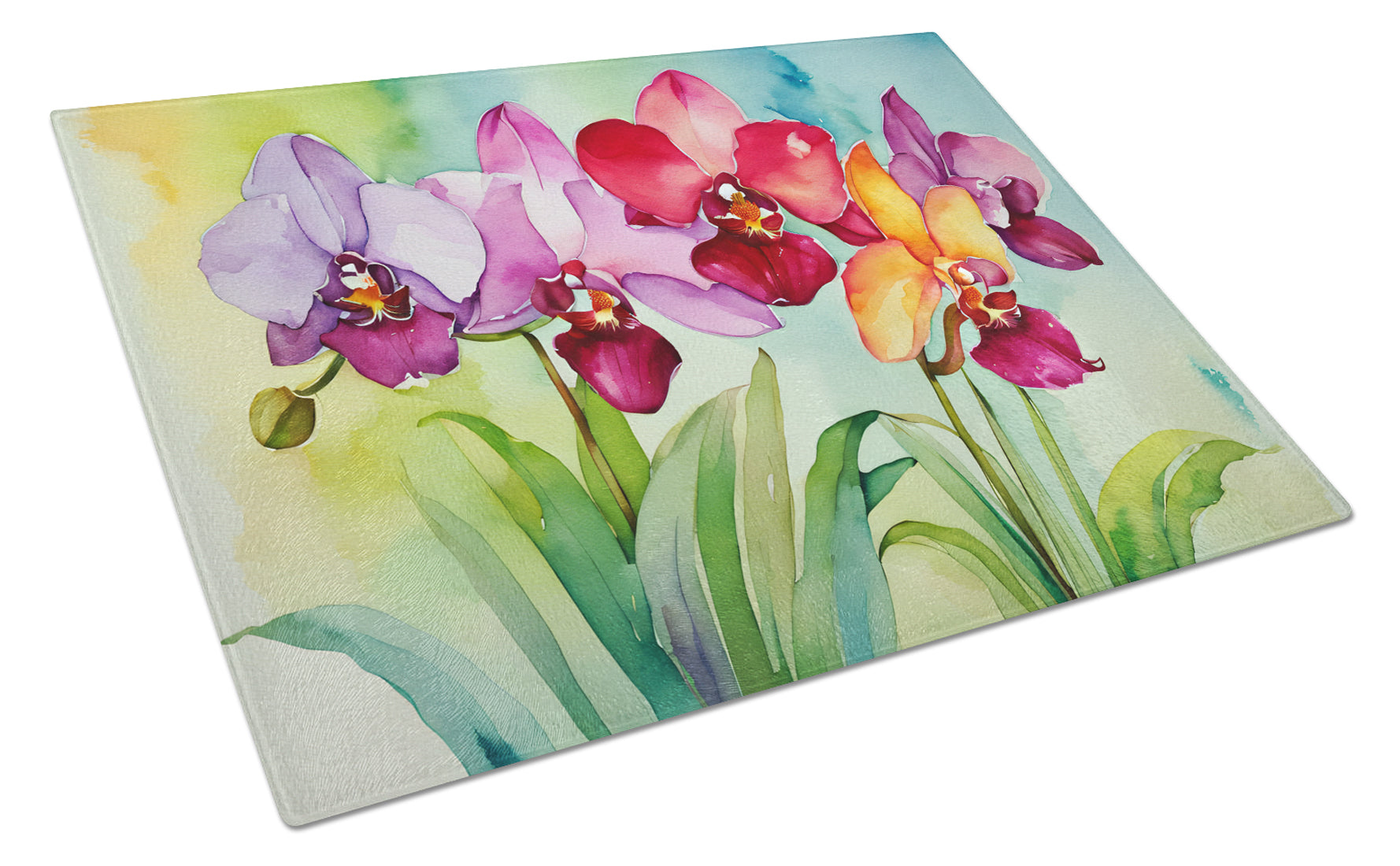 Buy this Orchids in Watercolor Glass Cutting Board