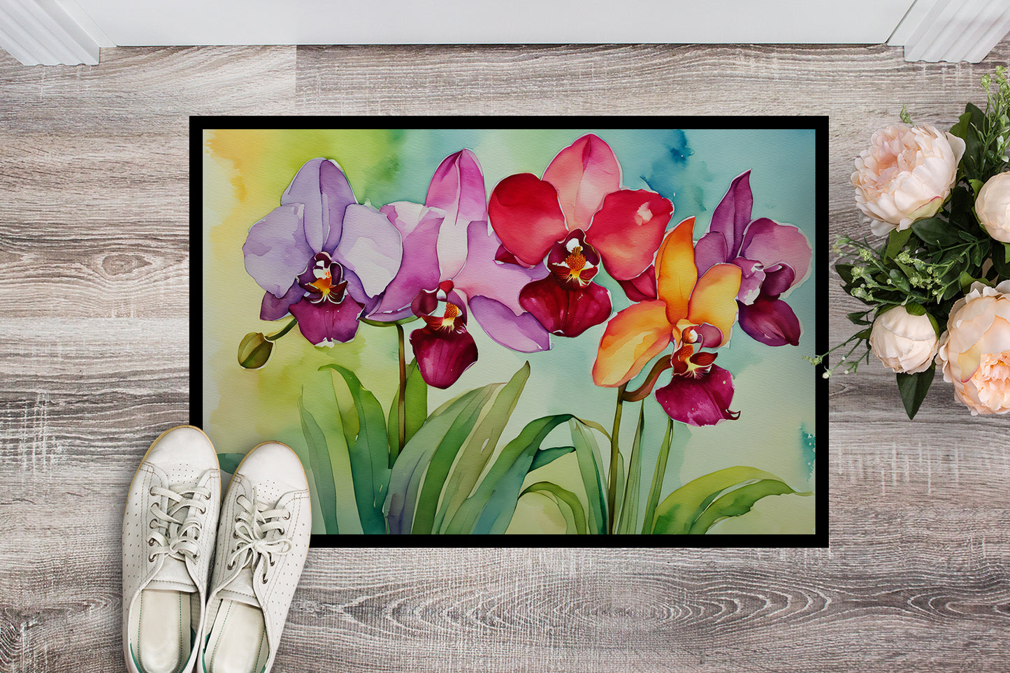 Orchids in Watercolor Doormat