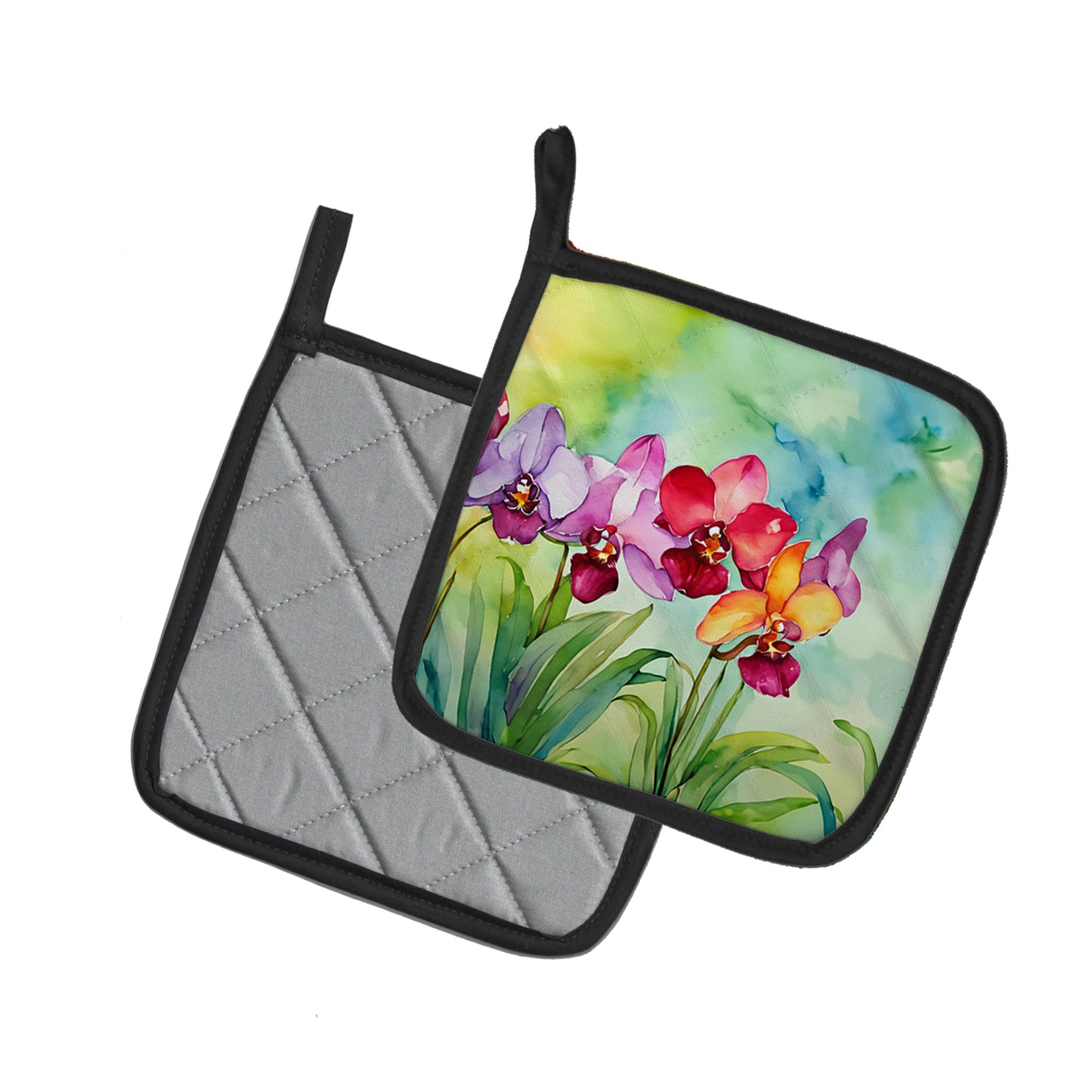 Orchids in Watercolor Pair of Pot Holders