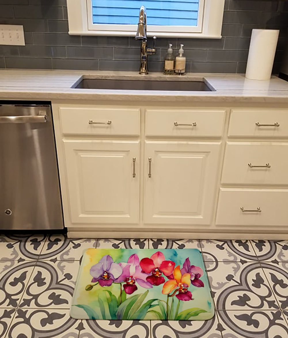 Orchids in Watercolor Memory Foam Kitchen Mat