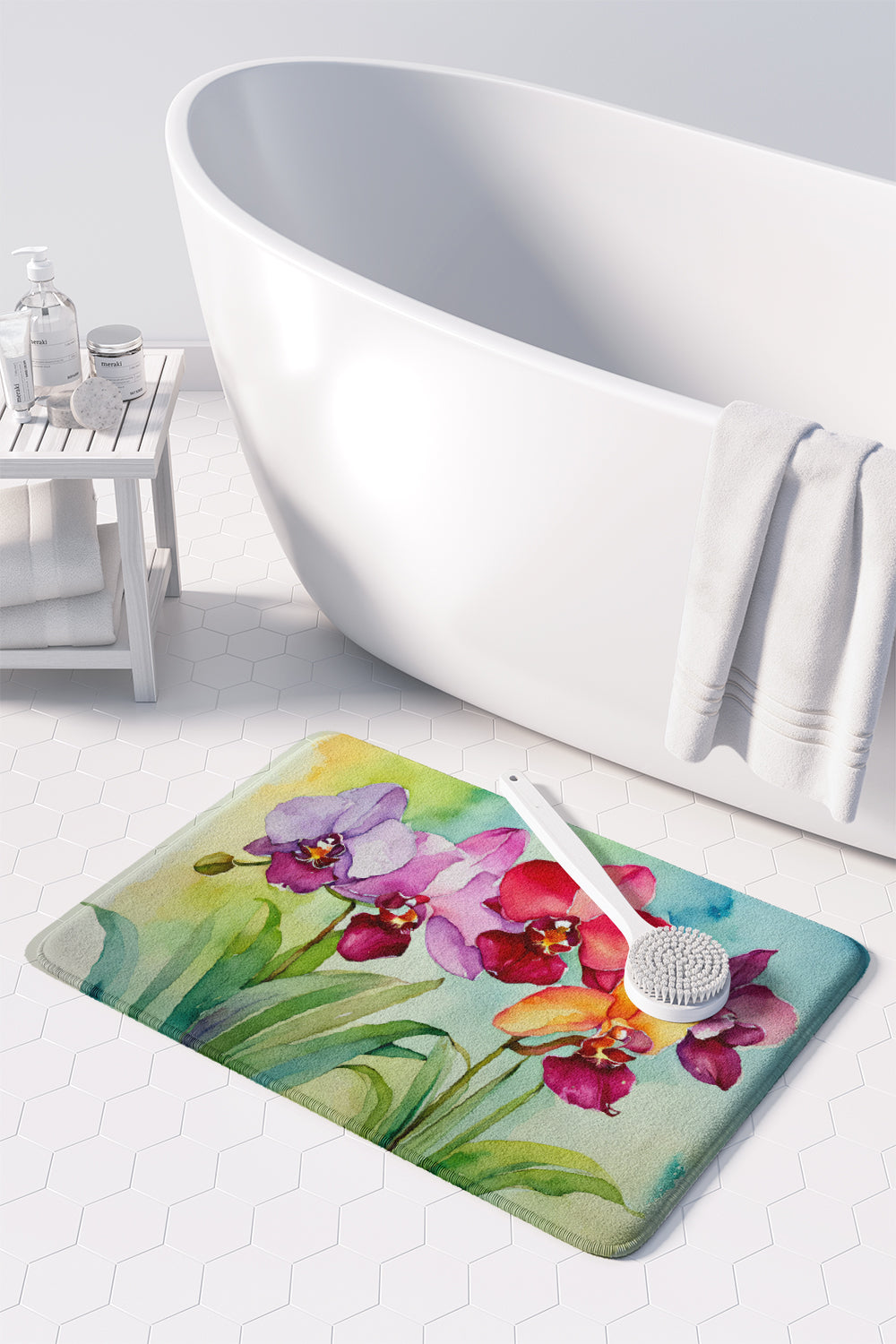 Orchids in Watercolor Memory Foam Kitchen Mat