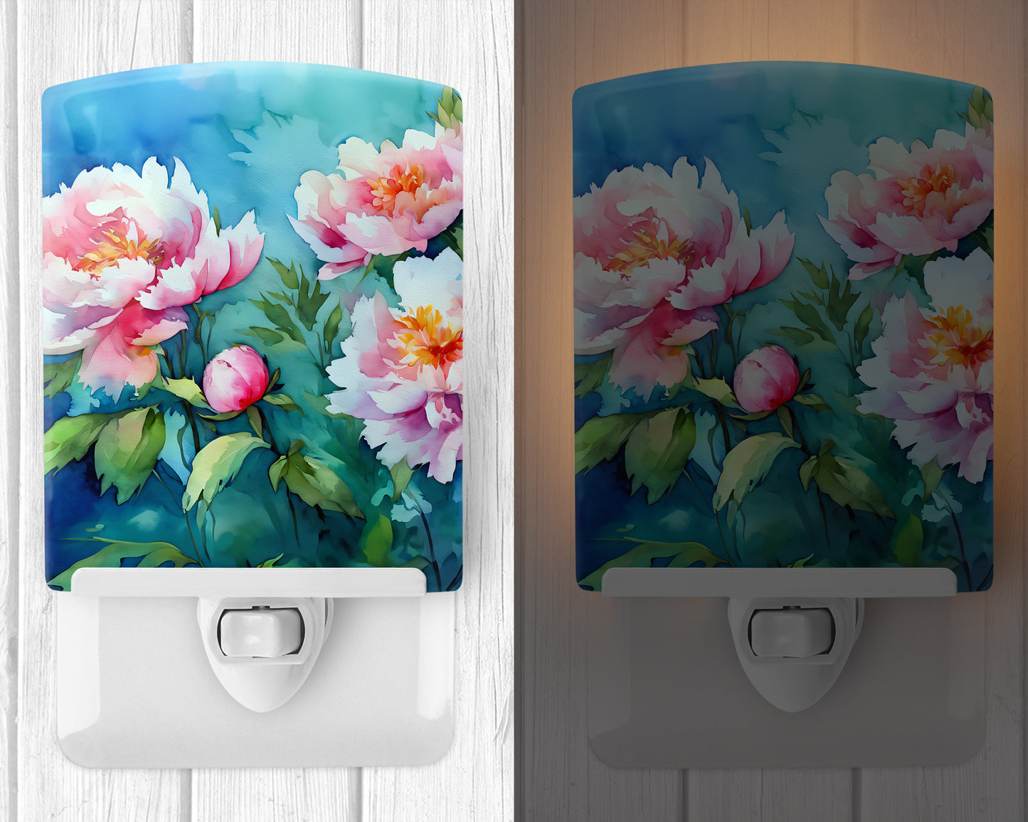 Peonies in Watercolor Ceramic Night Light