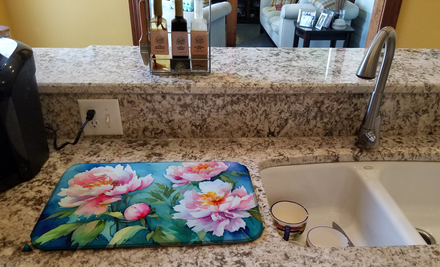 Peonies in Watercolor Dish Drying Mat